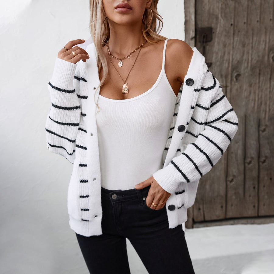Gia Knit Cardigan with Pockets and Striped