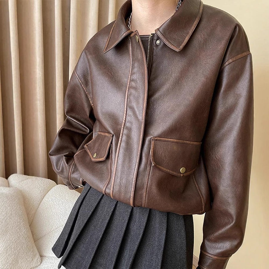 Gia Leather Jacket with Pockets