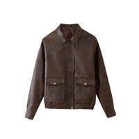 Gia Leather Jacket with Pockets in Dark Brown