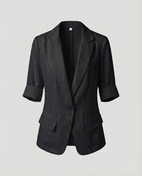 Gia Lightweight Linen Blazer with Pockets in Black