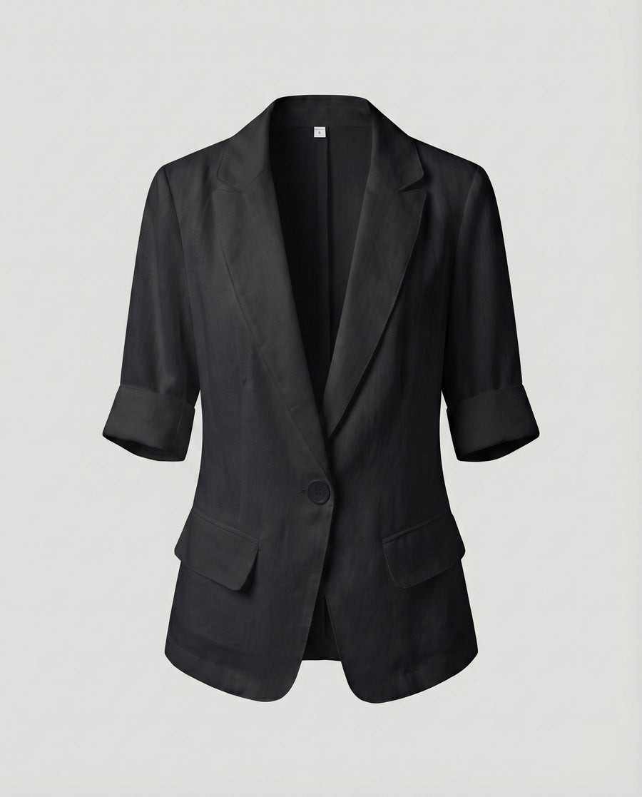 Gia Lightweight Linen Blazer with Pockets in Black