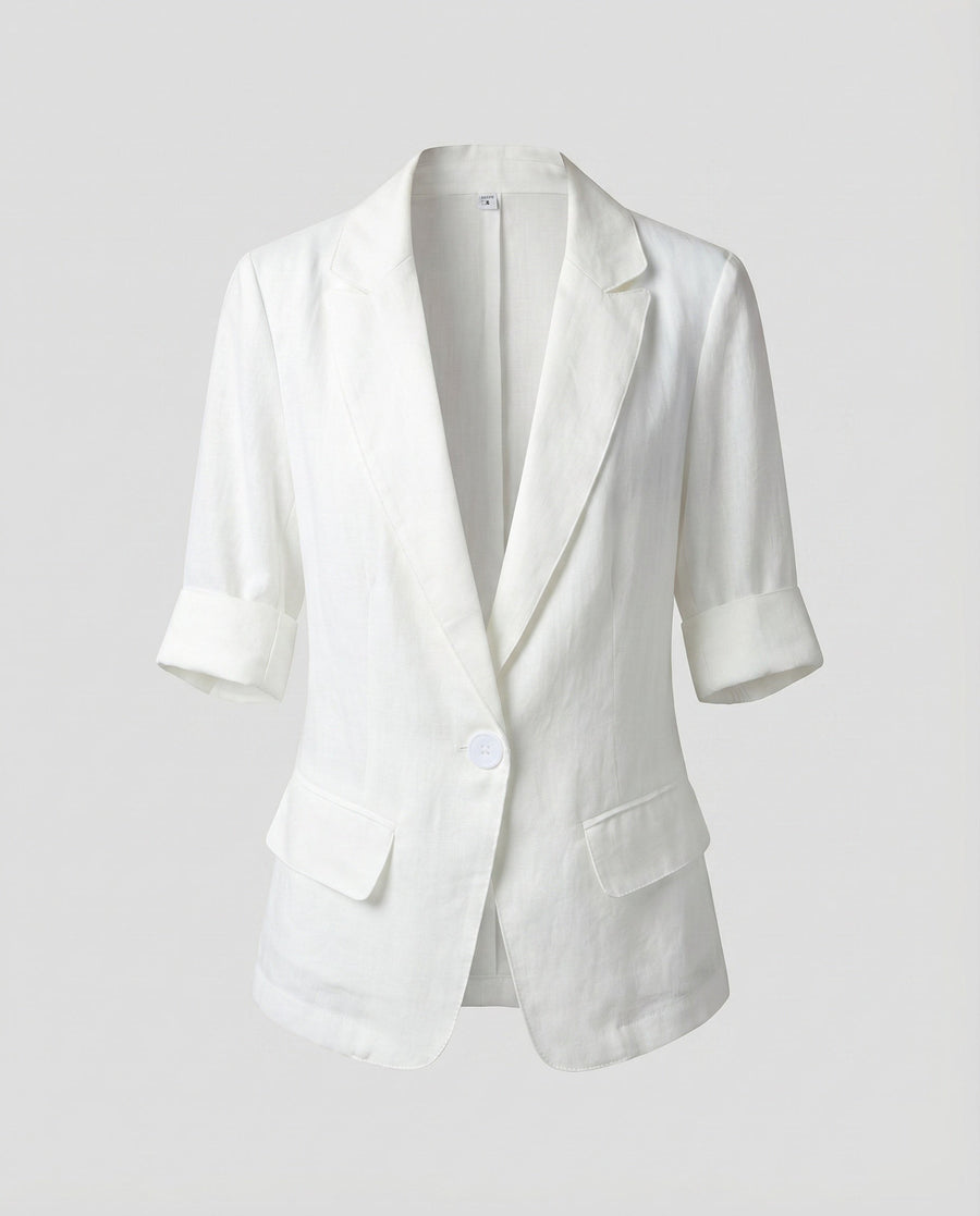 Gia Lightweight Linen Blazer with Pockets in White