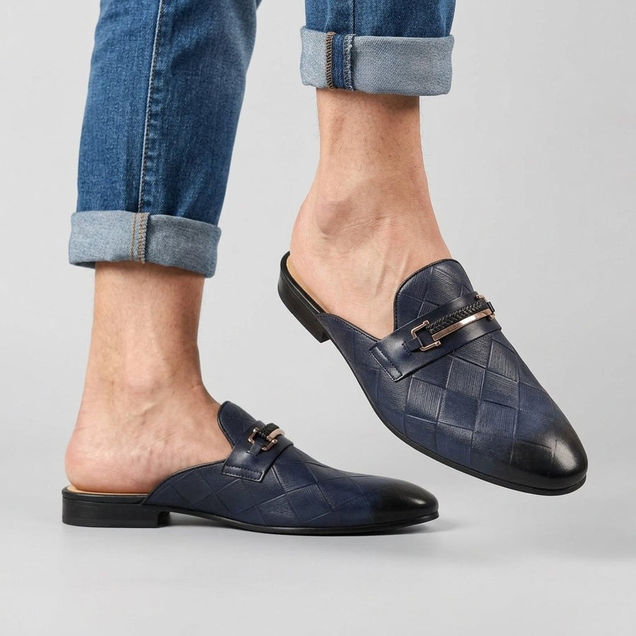 Giancarlo Genuine Leather Mule in Indigo Blue