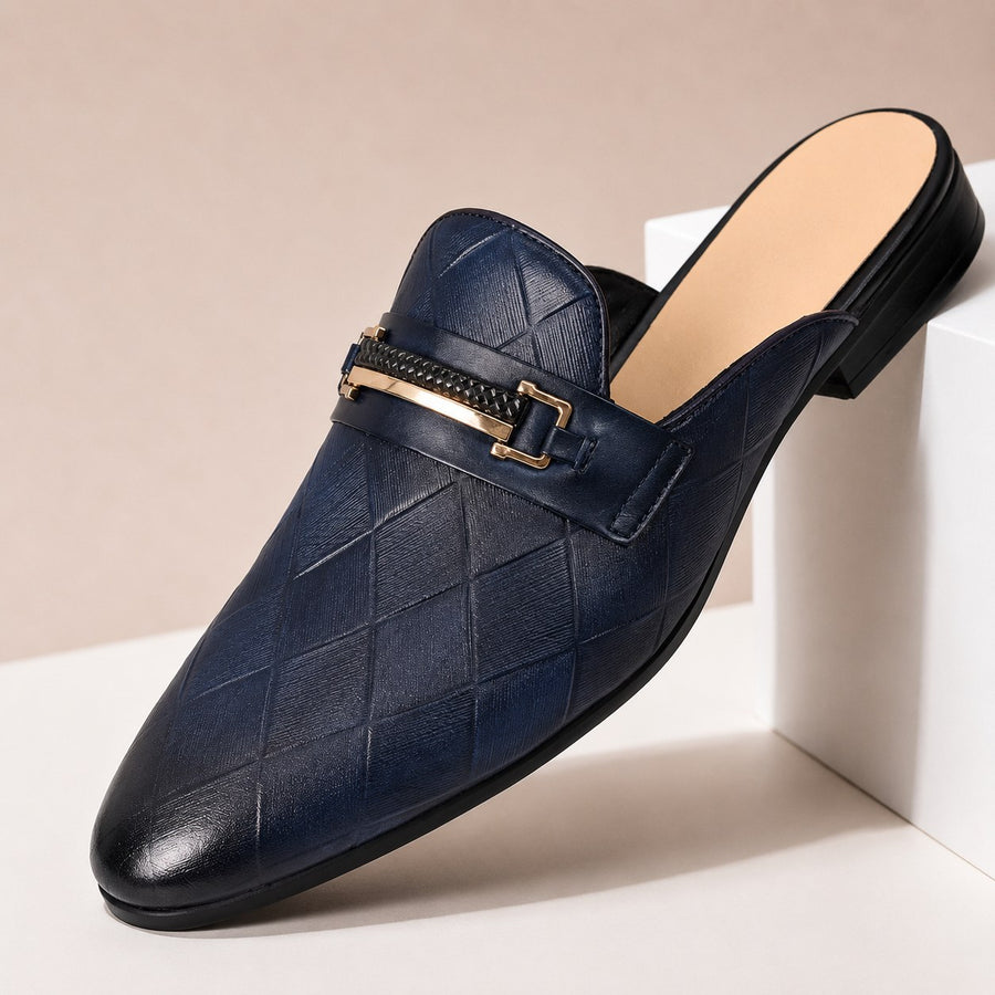 Giancarlo Genuine Leather Mule in Indigo Blue