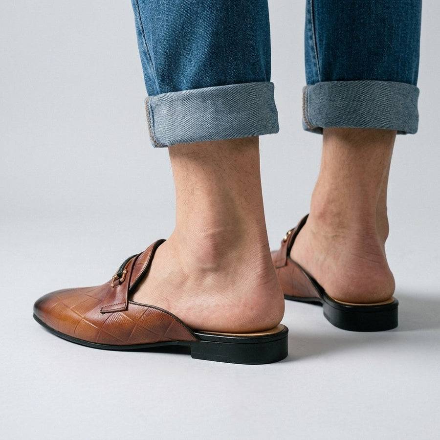 Giancarlo Genuine Leather Mule in Sienna Brown
