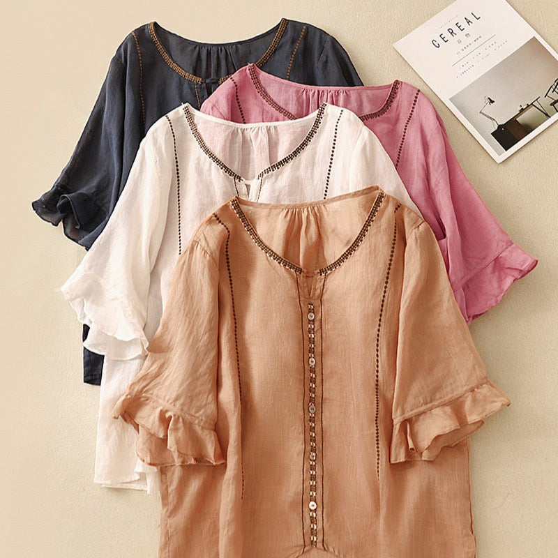 Gia™ Embroidered Ruffle Sleeve Blouse in Pink