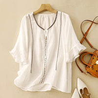 Gia™ Embroidered Ruffle Sleeve Blouse in White