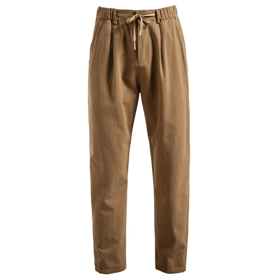Gideon Casual Trousers with Drawstring Waist and Pleated in Khaki