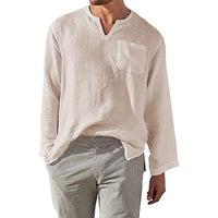 Gideon Linen Shirt with Long Sleeve and Chest Pocket in Apricot