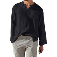 Gideon Linen Shirt with Long Sleeve and Chest Pocket in Black