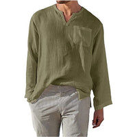 Gideon Linen Shirt with Long Sleeve and Chest Pocket in Green