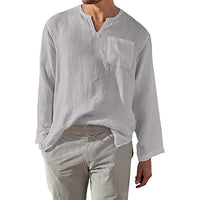 Gideon Linen Shirt with Long Sleeve and Chest Pocket in Grey