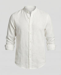 Gideon Linen Shirt with Stand Collar in White