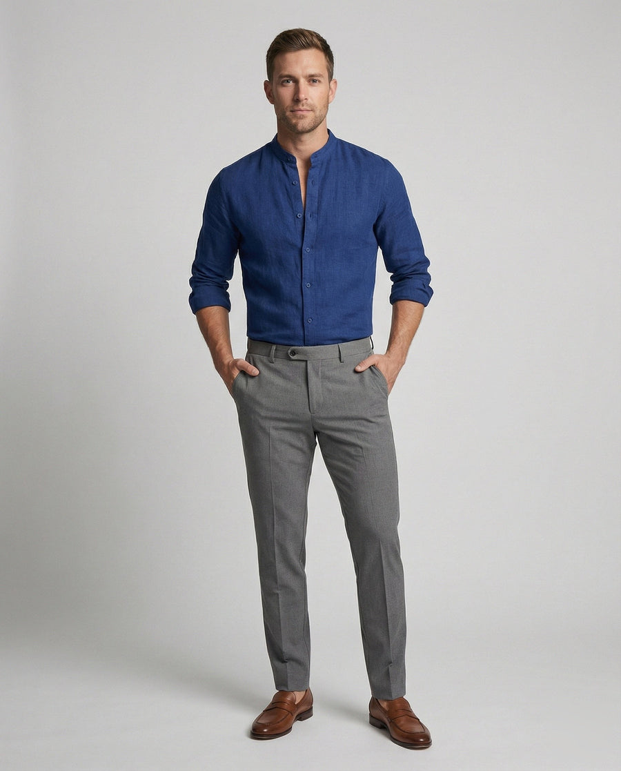 Gideon Linen Shirt with Stand Collar