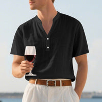 Gijs Linen Blend Shirt with Button Front in Black