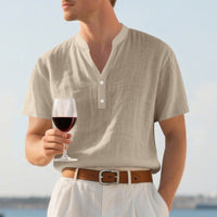 Gijs Linen Blend Shirt with Button Front in Khaki