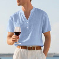 Gijs Linen Blend Shirt with Button Front in Light Blue