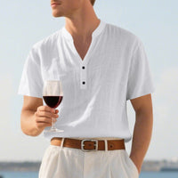 Gijs Linen Blend Shirt with Button Front in White