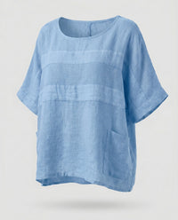 Gilda Airy Linen Top in Blue