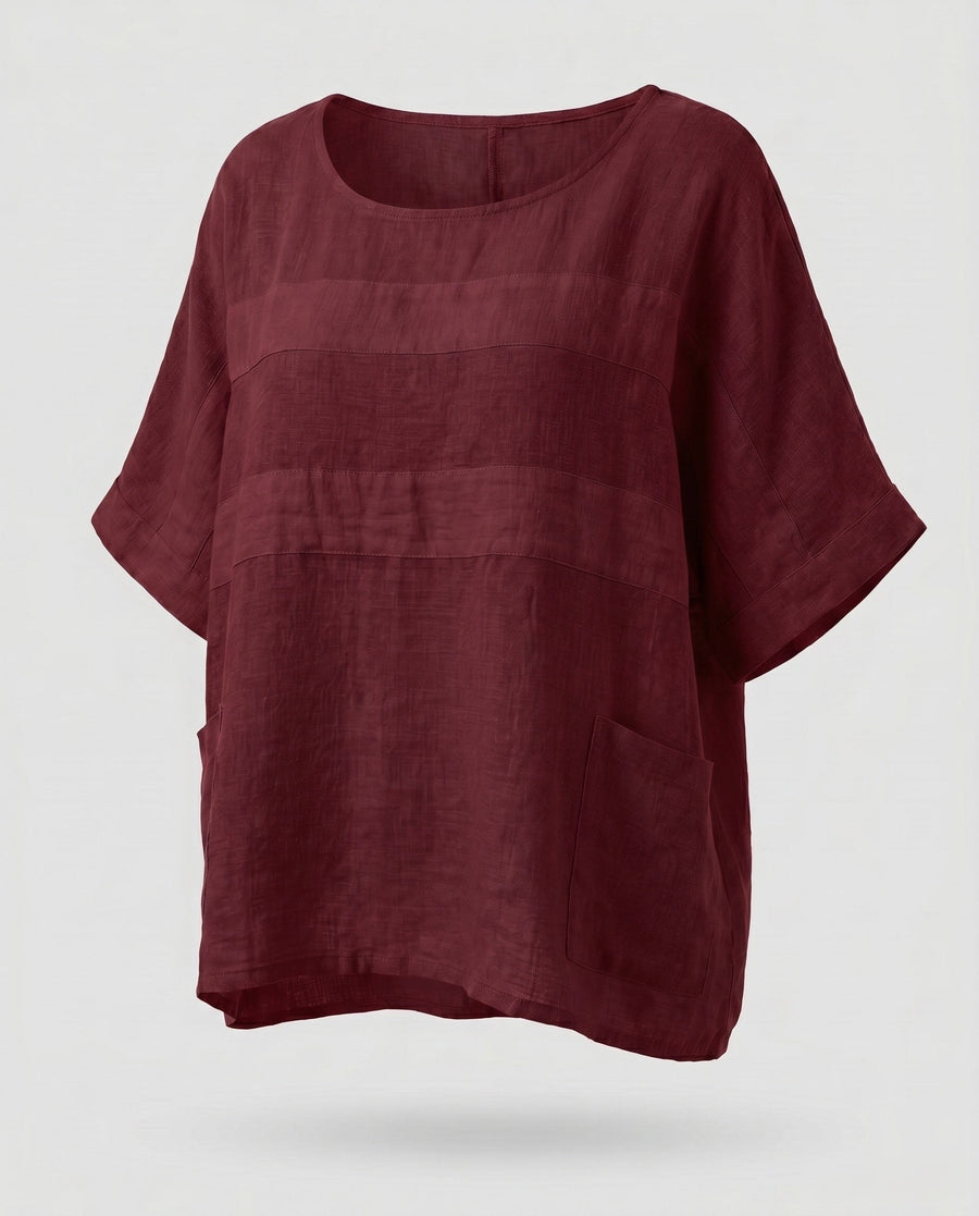 Gilda Airy Linen Top in Bordeauxrot