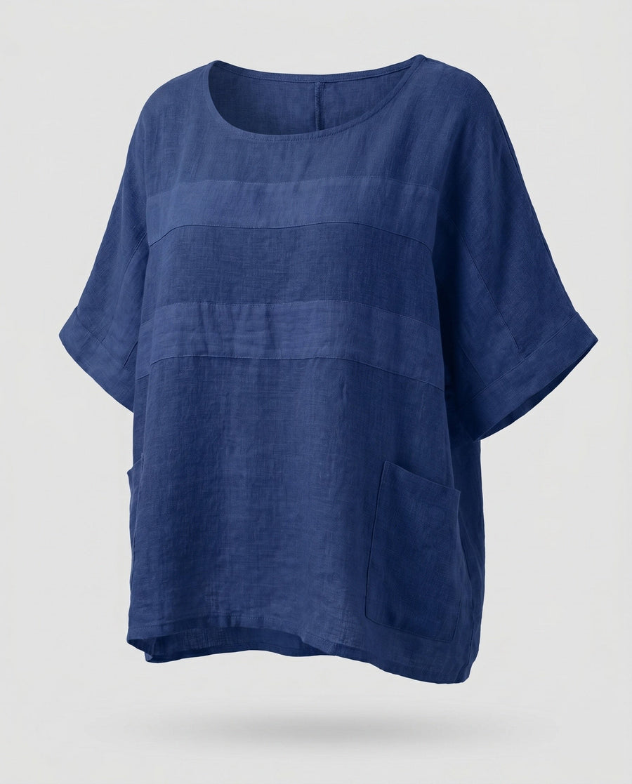 Gilda Airy Linen Top in Navy