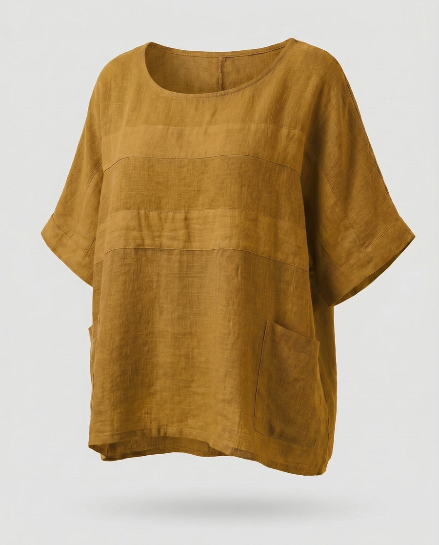 Gilda Airy Linen Top in Yellow