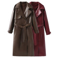 Gilda Elegant Leather Trench Coat with Belted