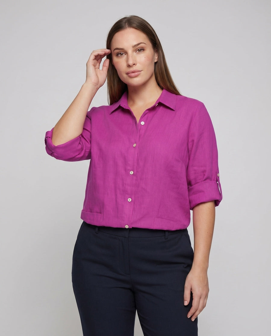 Gilda Relaxed Linen Dress with Pockets and Side Split