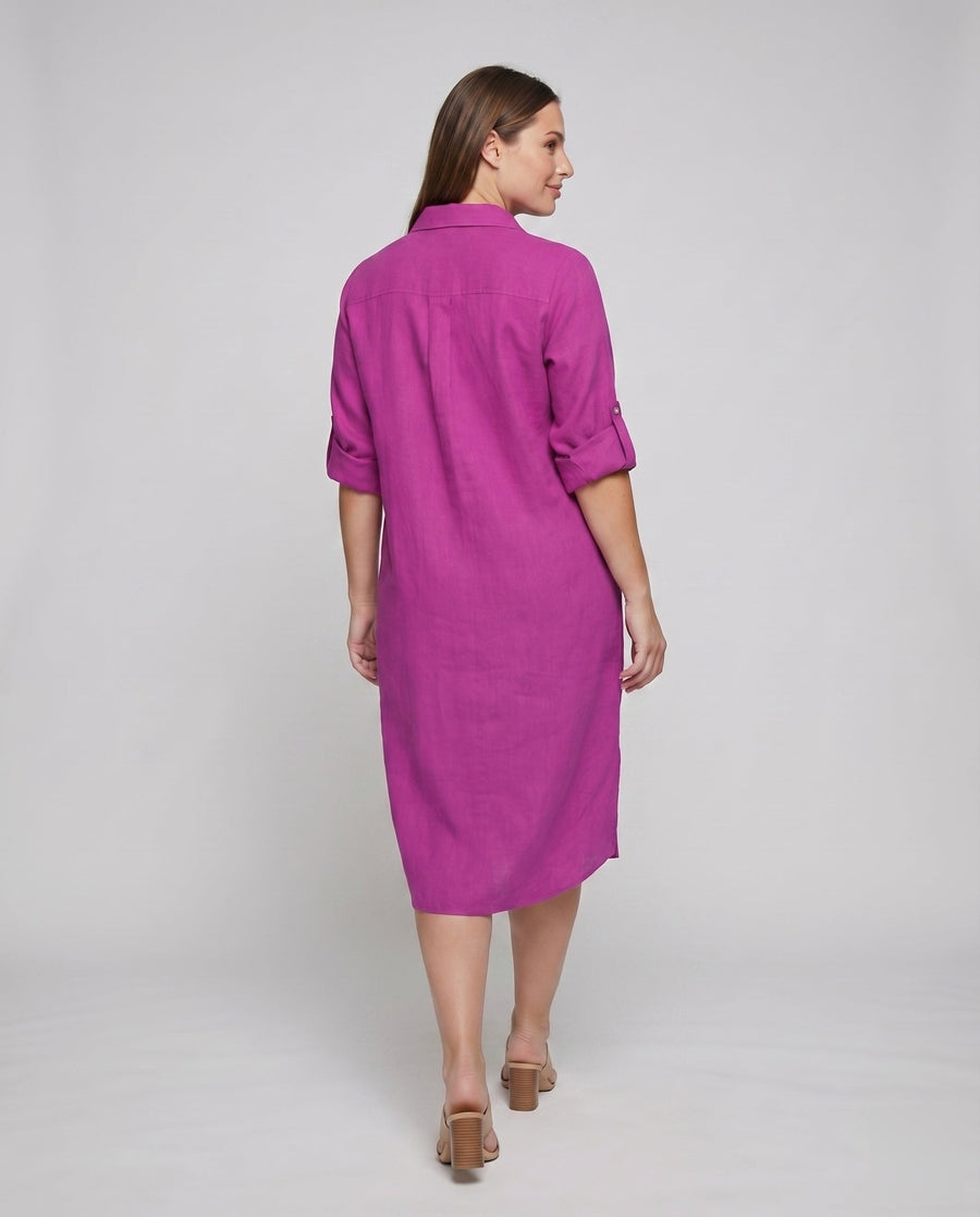 Gilda Relaxed Linen Dress with Pockets and Side Split