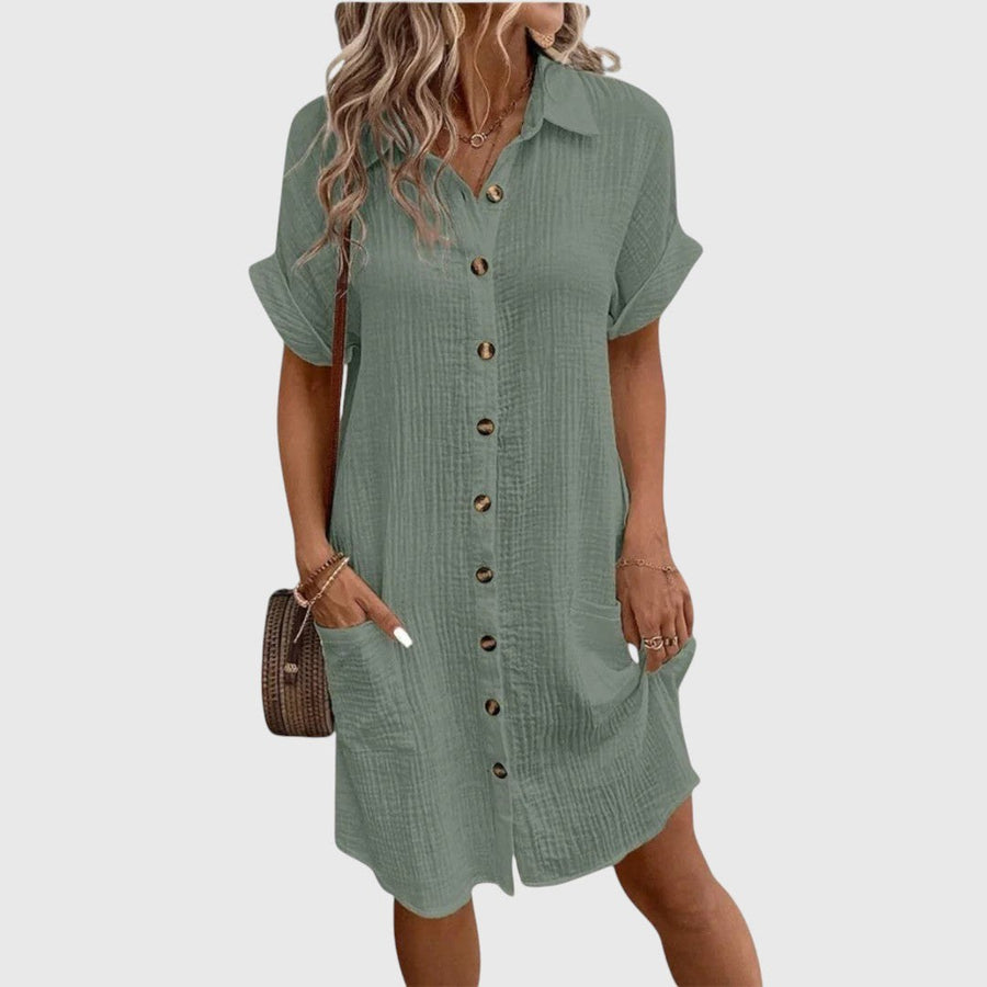 Gillian Elegant Summer Dress in Olive Green