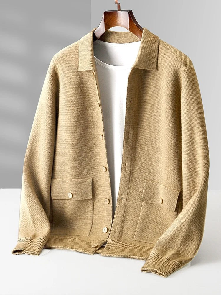 Giorgio Bello Merino Wool Cardigan in Biege