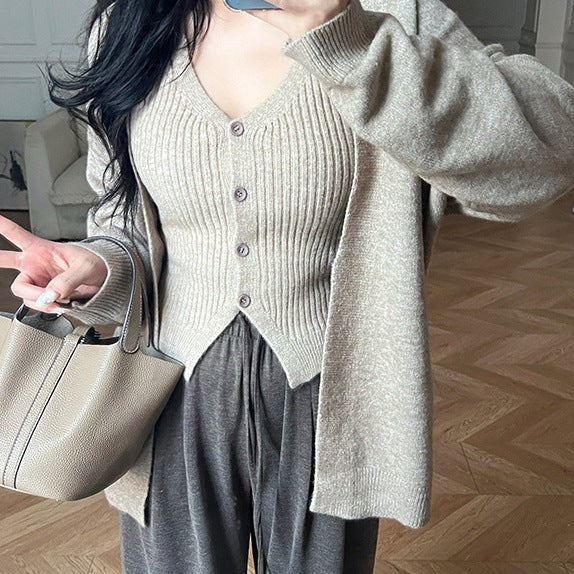 Giselle Knit Cardigan with V-Neck and Button Front
