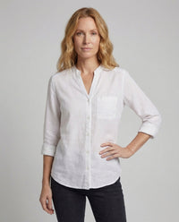 Giselle Linen Shirt with Stand Collar and Chest Pocket