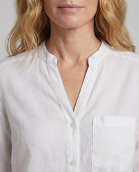 Giselle Linen Shirt with Stand Collar and Chest Pocket