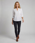 Giselle Linen Shirt with Stand Collar and Chest Pocket