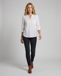 Giselle Linen Shirt with Stand Collar and Chest Pocket