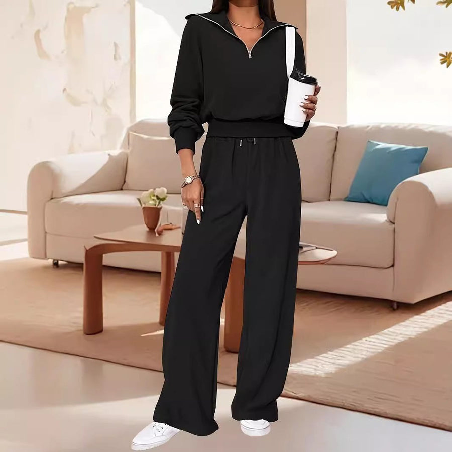 Giulia Casual Jumpsuit with Zip Front and Wide Leg