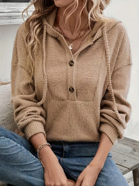 Giulia Hoodie with Button Front in Camel