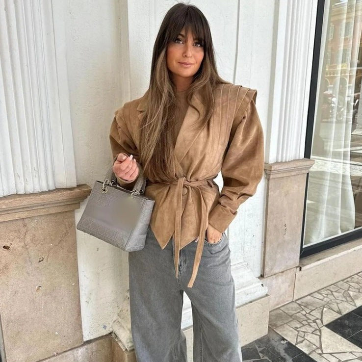 Giulia Leather Jacket with Belted in Brown