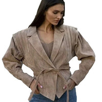 Giulia Leather Jacket with Belted in Brown