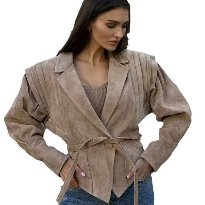 Giulia Leather Jacket with Belted in Brown
