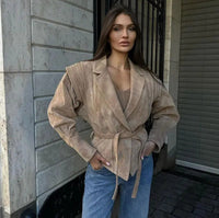 Giulia Leather Jacket with Belted in Brown