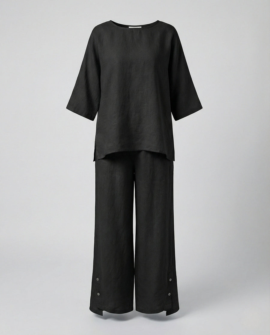 Giulia Linen Two Piece Set in Black