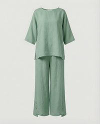 Giulia Linen Two Piece Set in Green