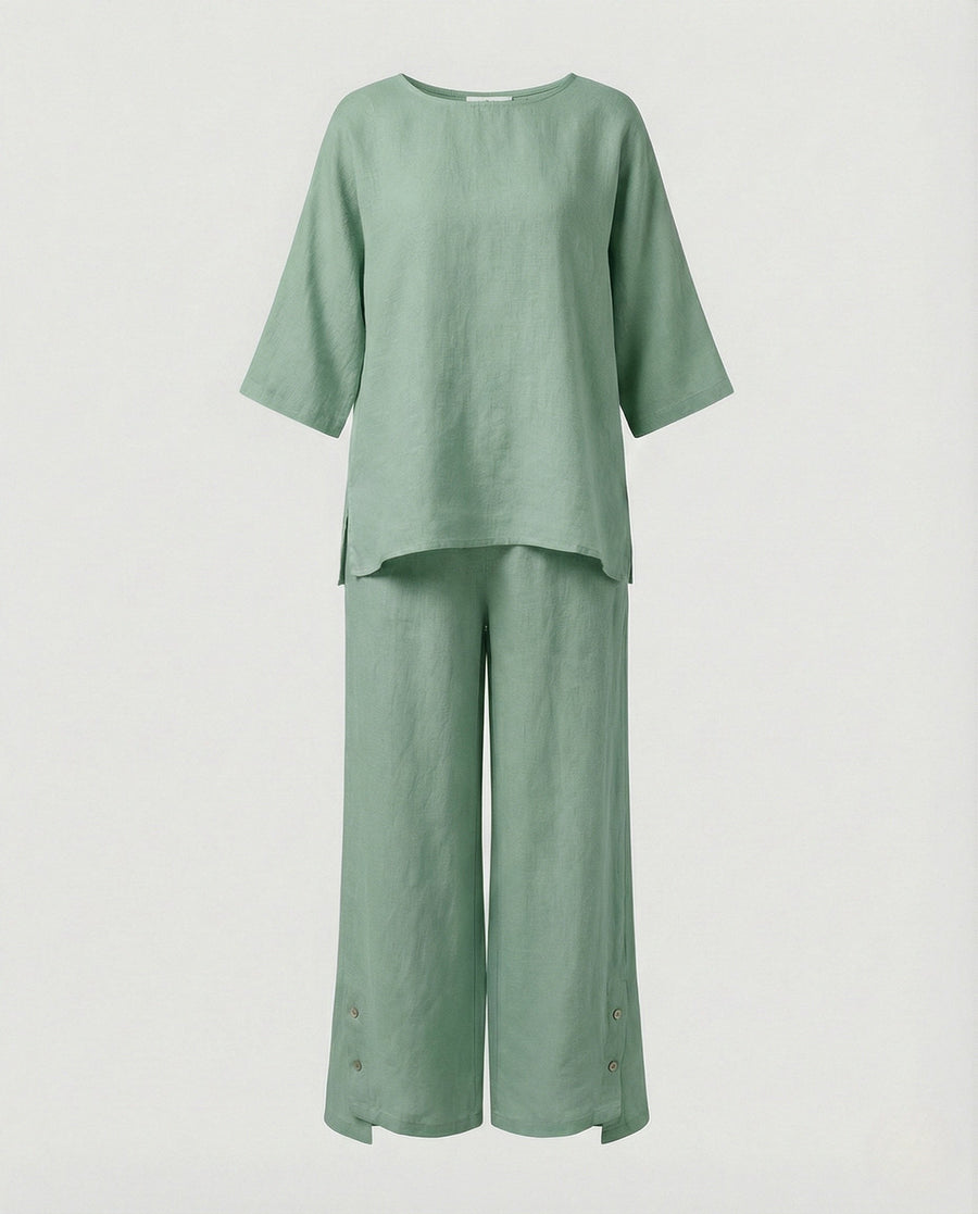 Giulia Linen Two Piece Set in Green
