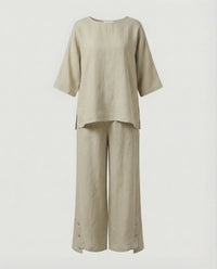 Giulia Linen Two Piece Set in Khaki