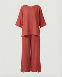 Giulia Linen Two Piece Set in Red
