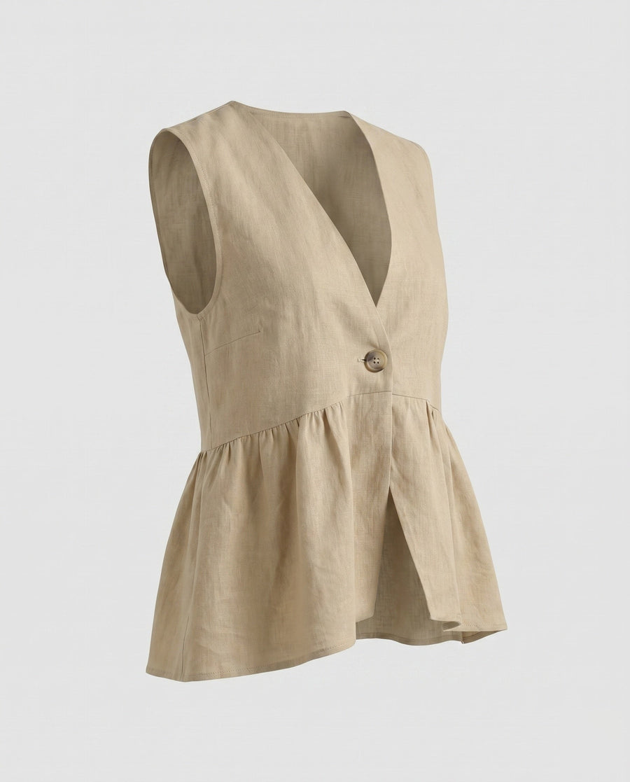 Giulia Linen Vest in Khaki
