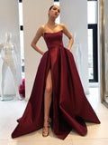 Gown Sleeveless Strapless Sweep/Brush Train With Ruffles Satin Dresses