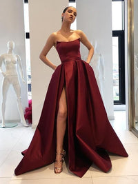 Gown Sleeveless Strapless Sweep/Brush Train With Ruffles Satin Dresses